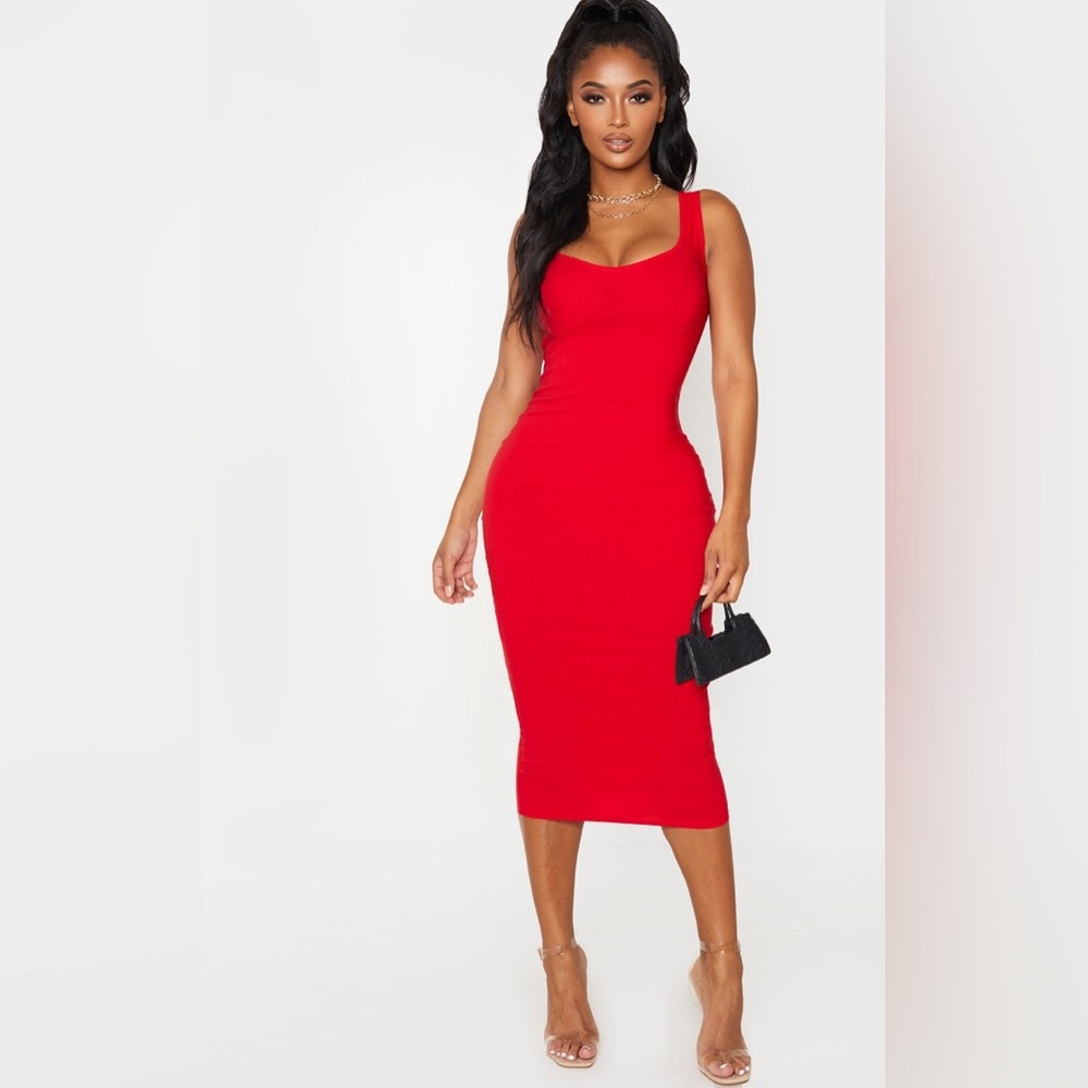 NWT PrettyLittleThing Vibrant Red Midi Dress